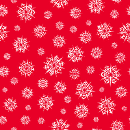 Christmas seamless pattern with white snowflakes over red background. Winter texture for your designs. Pattern in swatches panel.のイラスト素材