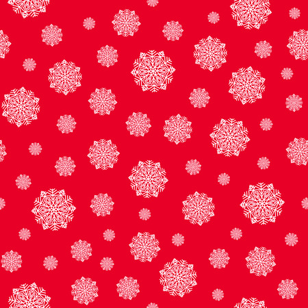 Christmas seamless pattern with white snowflakes over red background. Winter texture for your designs. Pattern in swatches panel.のイラスト素材