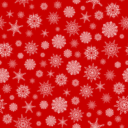 Christmas seamless pattern with white snowflakes over red background. Winter texture for your designs. Pattern in swatches panel.のイラスト素材