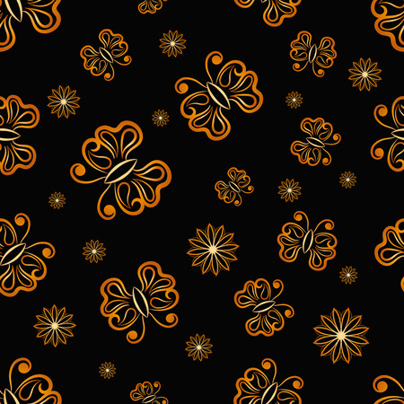 Vector Seamless Golden Butterfly Randomly Pattern Texture. Seamless background for your design, invitation card, fabric, textile and other wrapped projects.のイラスト素材