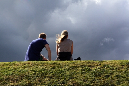 Couple on the slopeの写真素材