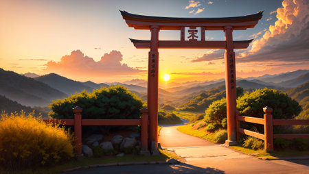 The Torii gate of Shinto shrine in the morning, Japanの素材