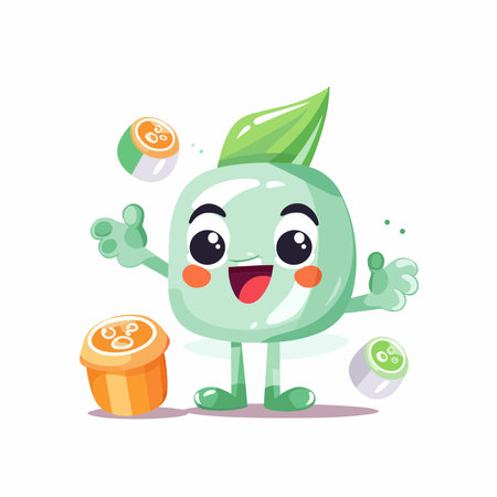 Cute cartoon aloe vera character vector Illustration on a white backgroundのイラスト素材
