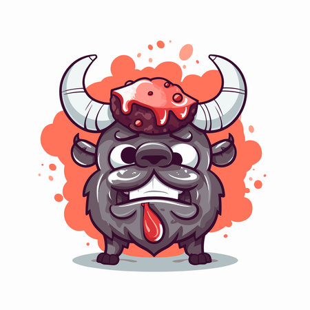 Angry cartoon wagyu with horns. Vector illustration on white background.のイラスト素材