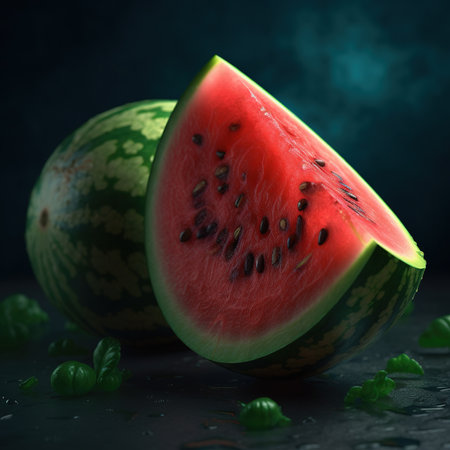 Watermelon on a dark background, close-up, selective focusの写真素材