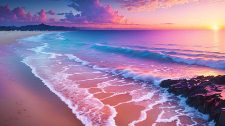 Beautiful seascape at sunset. Colorful sky over the sea.の素材