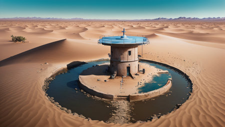3d rendering of a well in the middle of the Sahara desertの素材