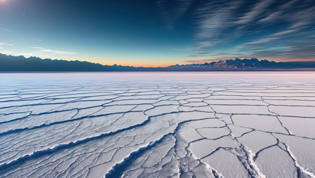 landscape with snow, Frozen lake at sunsetの素材