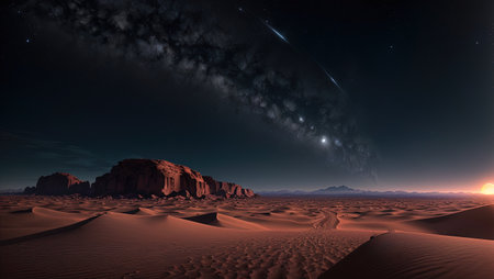 Desert landscape with stars and milky way in the night skyの素材