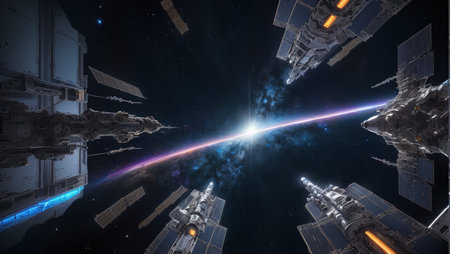 Astronautics and space station in space. 3D renderingの素材