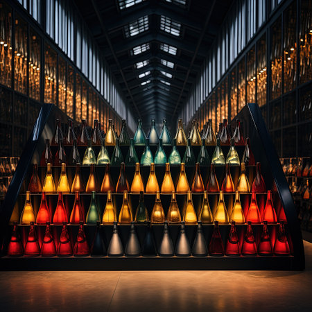 3d rendering of wine bottles in a row in a wine cellarの素材