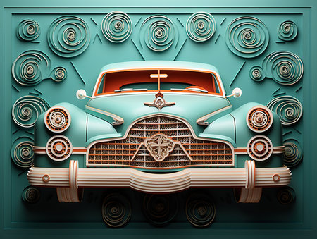 Retro car background. 3D illustration. Vintage car background.の素材