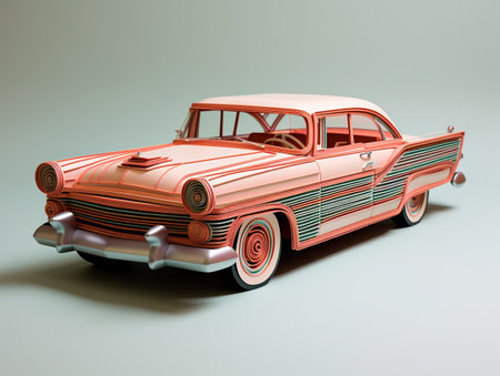Paper art of Vintage car model on a gray backgroundの素材