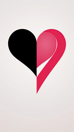 Red and black heart on white background. Vector illustration. Eps 10.の素材