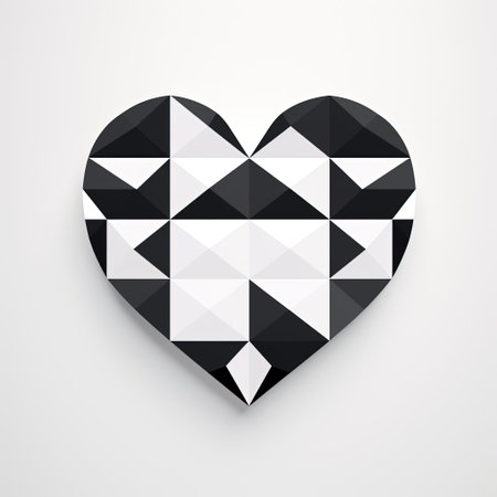 Black and white polygonal heart on white background. Vector illustration.の素材