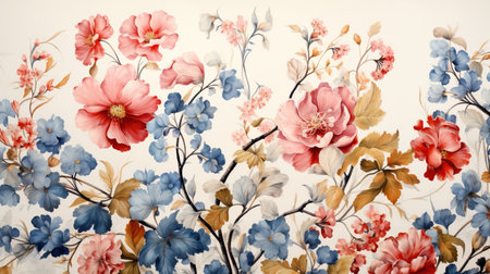 Vintage style of tapestry flowers pattern background, Thailand.の素材