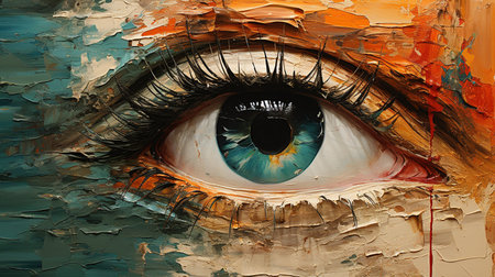 Conceptual abstract picture of the eye. Oil painting in colorful colorsの素材