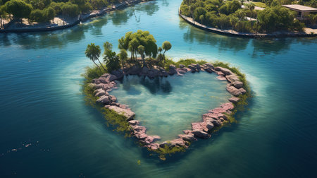 oil painting of Paradise Island in the form of heart, Oil painting in colorful colorsの素材