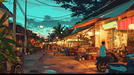 Street in the old town of Chiangmai, Thailand.の素材
