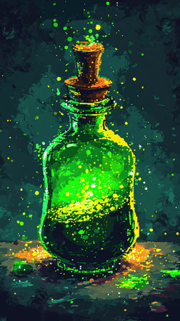 Magic potion. Vector illustration of a magic potion in a bottle, game asset, pixel artの素材