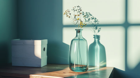 Vase with flowers on the table near the window in the morningの素材