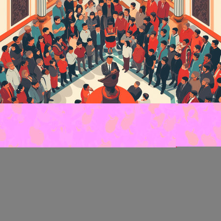 Isometric crowd of people in the hall of the church. Vector illustrationの素材