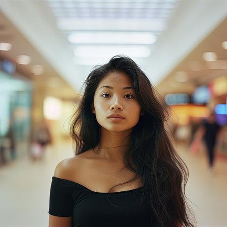 Portrait of a beautiful young asian woman in the shopping mallの素材