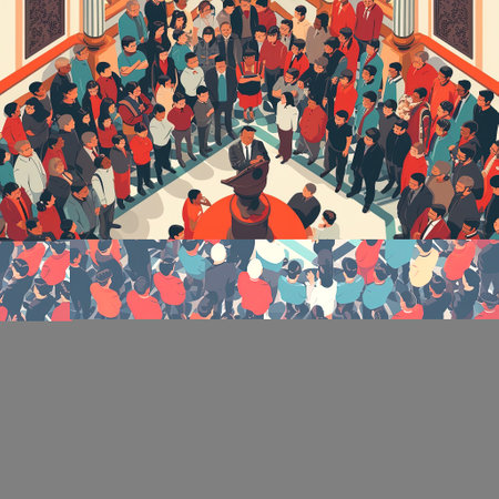 Vector illustration of crowd of people in the hall. Crowd of people.の素材