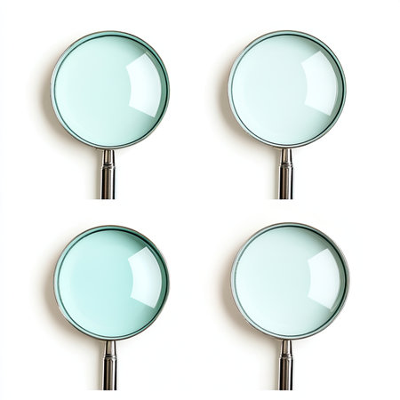 set icon of a magnifying glass with sleek metallic edges, light blue lens, minimalistic flat design, isolated on white background --chaos 20 --ar 1:1 --v 6.1 Job ID: 3ad6e464-dd2e-4987-a5a0-acb60b867bd2の素材