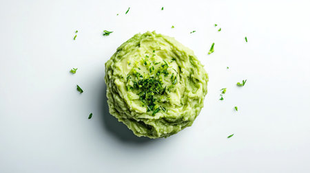 photography of smashed avocado with lime zest on top, moody lighting, shot from above, isolated on white background --chaos 20 --ar 16:9 --v 6.1 Job ID: a25f6f4e-33a9-4762-94ac-42d4ea794e99の素材