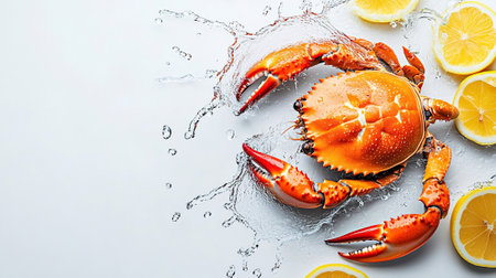 photography of crab claws covered in lemon juice with splashes of water, strong backlighting, overhead shot, isolated on white background --chaos 20 --ar 16:9 --v 6.1 Job ID: 14d91901-c7b5-4386-91c8-ab4b620c56e1の素材