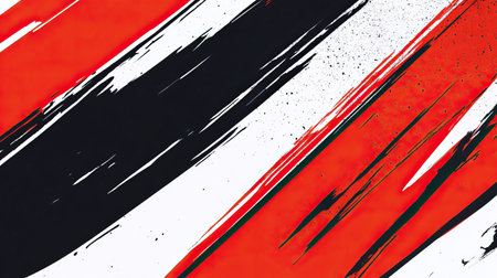 Watercolor palette background, bold mix of black, white, and red with sharp contrasts, creating a modern, high-energy look, dramatic brush strokes with splashes of ink, edgy and contemporary theme --chaos 50 --ar 16:9 --style raw --v 6.1 Job ID: f2a18d77-5e3d-4d53-a8d0-771f3861786cの素材