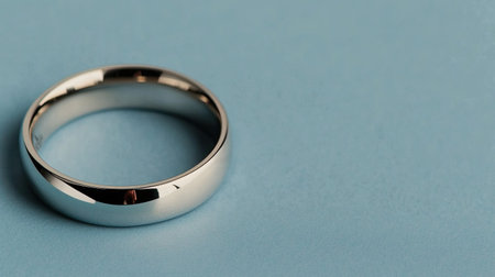 photo of a metallic silver ring with a minimalist design, lying on the lower-left of an empty sky blue background. The ring reflects subtle highlights while leaving the top area open for text, isolated on sky blue background --no people man woman --chaos 12 --ar 16:9 --style raw --stylize 250 --weird 150 --v 6.1 Job ID: a4b0c4b9-6152-43c9-88ac-9778a76287fdの素材