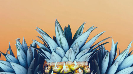 close-up photo of a ripe pineapple crown with sharp green leaves, placed at the lower center of a pastel orange background. The clean upper area is left blank for text or advertising --no people man woman --chaos 12 --ar 16:9 --style raw --stylize 250 --weird 150 --v 6.1 Job ID: a0c29564-ff4e-4b11-9212-2a1c84e149e3の素材