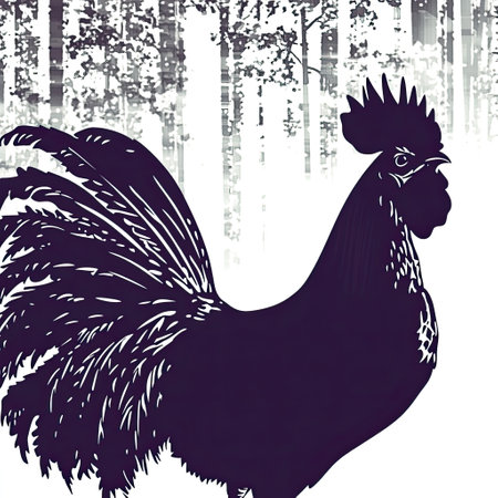 black silhouettes vector of a rooster crowing, with bold feathers and a prominent comb detailed in clean edges, isolated on white background --no people man woman --chaos 12 --ar 1:1 --weird 150 --v 6.1 Job ID: 6faac9fd-8e19-4f98-aa94-a999a5980360の素材