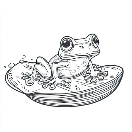 simple children 4 y.o coloring book of a tiny frog sitting on a lily pad, simple black bold lines, isolated on white background --no people man woman gradation --chaos 12 --ar 1:1 --weird 150 --v 6.1 Job ID: d1d11ca2-536d-4d13-bf7b-db0a34bdc5d0の素材