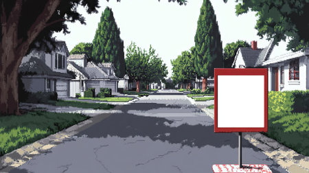 8-bit pixel art of an empty poster board on a quiet suburban street with pixel houses, pixel art style, retro --chaos 12 --ar 16:9 --weird 150 --v 6.1 Job ID: 5899843e-fc5c-49bc-b96b-fdb441e4ddfcの素材