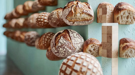 Pastel blue background with small white loaves of bread arranged in a checkerboard pattern --chaos 12 --ar 16:9 --weird 150 --v 6.1 Job ID: 6c919f34-31bb-42ba-9d1e-8bbe412a484aの素材