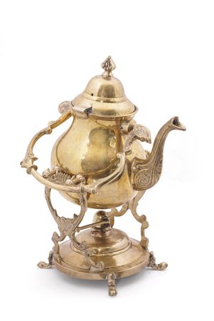 Elegant gilded tea pot set with burner. France. 19th century.               の写真素材