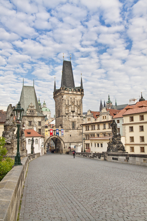 The Little Quarter Bridge Tower and the Judith Bridge Tower on the left.In the backgound could see the beautiful Cathedral of St. Nicholas. On the right is St Vituss Cathedralの写真素材