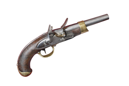 French antique flint pistol gun of 19th century. France. 1810の写真素材