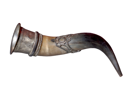 Hunting horn from buffalo horn and sliver cover of 19th century. West Europa.の写真素材