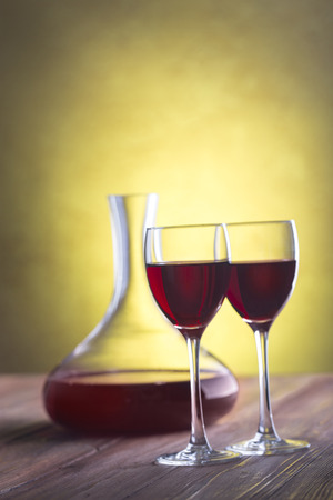 Decanter with red wine and glass wiht clipping path.の写真素材