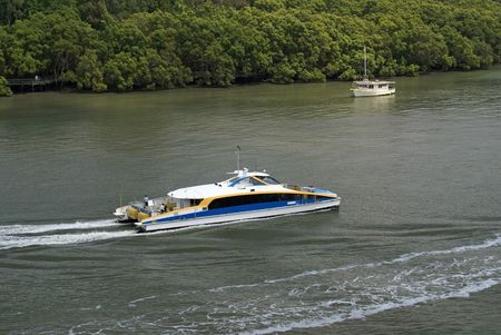 Brisbane river with ferry (Brisbane, Queensland, Australia)                 の写真素材
