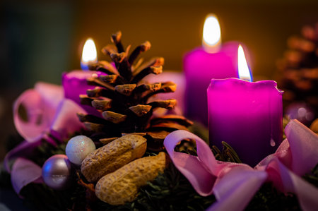 A detailed view of the Advent wreath.の写真素材
