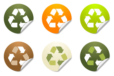 Set of 6 recycling sticker icons with peeled edgeのイラスト素材