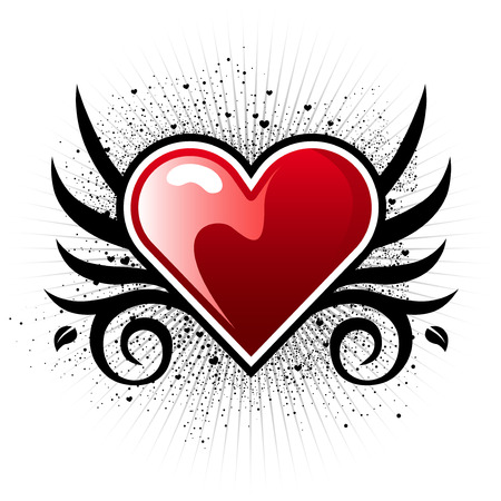 Heart with wings and grunge backgroundのイラスト素材