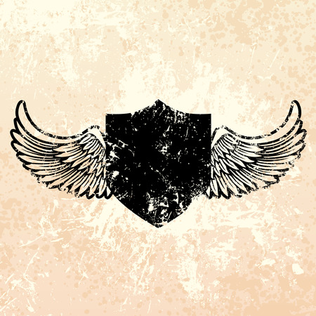 Black grunge shield emblem with paint splatter backgroundのイラスト素材