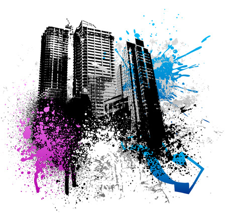 Color graffiti and paint splatter grunge city imageのイラスト素材
