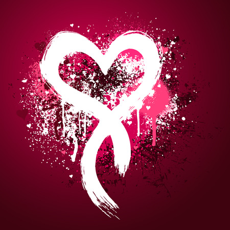 Pink and white heart grunge design with paint splatterのイラスト素材